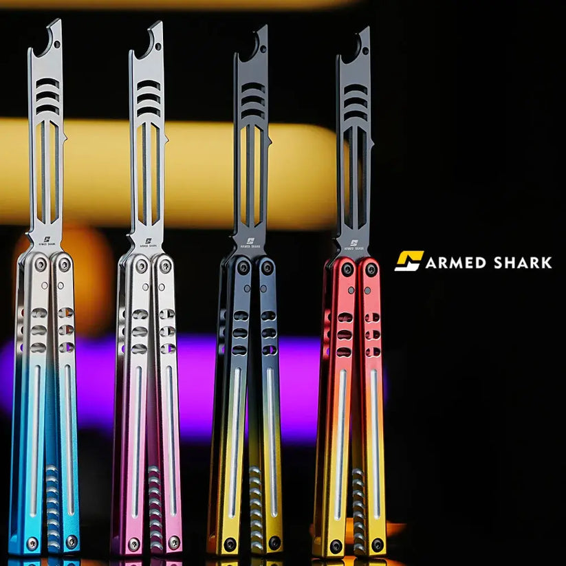 Armed Shark Inked Mako bottle opener balisong butterfly trainer knife