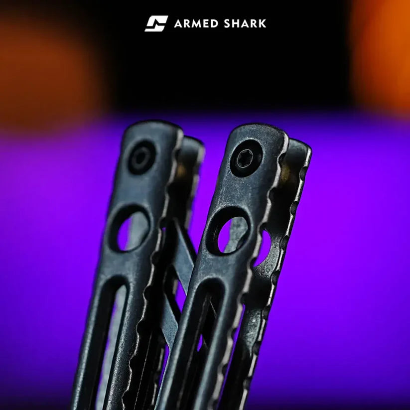 Armed Shark Dangerous Wanderer Black Trainer – CNC machined alloy handle close-up view