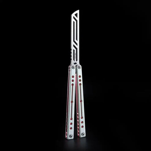 Armed Shark Nautilus v2 Balisong Trainer – White Red | White handle with red accents and silver trainer edge